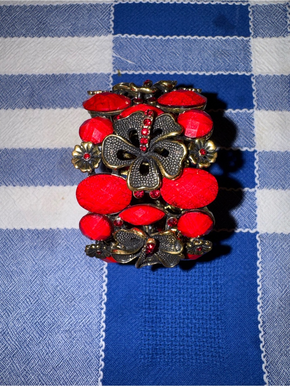 Red Floral Statement Bracelet - Vintage-Inspired Women’s Jewelry
